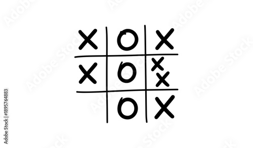 Tic Tac Toe Doodle Icon Vector with Hand-Drawn X and O Game