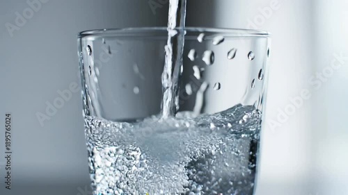 Dynamic Close-up Shot of Refreshing Pure Water Stream Filling a Clear Drinking Glass