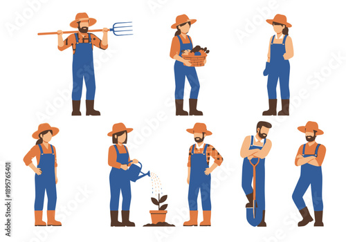 Farmer tending to plants in a garden from various viewpoints showcasing different gardening activities