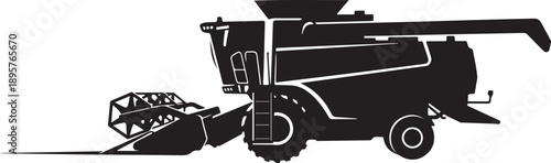 Combine Harvester Silhouette Icon, Agricultural Farm Machine, Black Vector Illustration