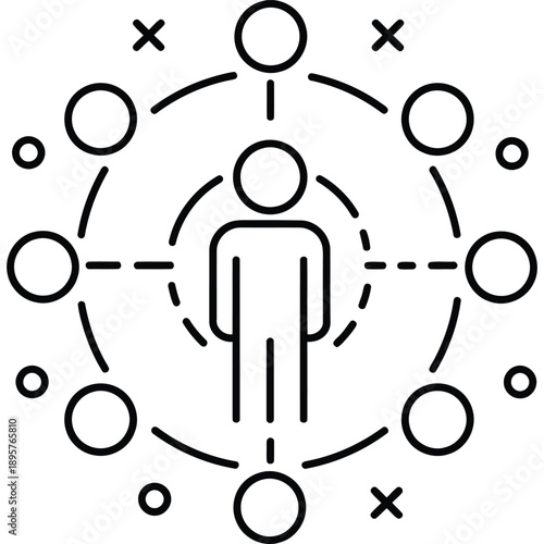 Abstract Human Network Connection Icon: People, Social Interaction, Communication, Relationships, Global Connectivity, Digital Network, Teamwork, Community