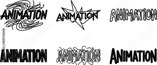 Animation text logos designs collection in different styles and fonts for video production and motion graphics  various creative animation text logos