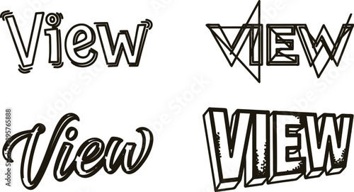 Collection of four different view text styles with unique designs and fonts for various uses and applications online and print media
