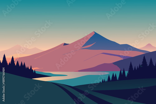 Sunset over snowy mountain landscape with lake and clouds in Japan