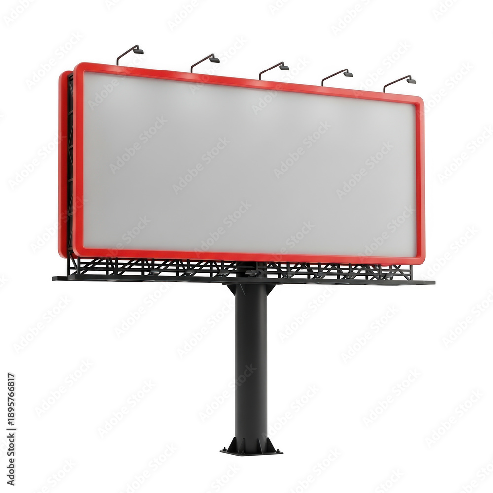 Obraz premium Large red framed billboard with spotlight on white background isolated on transparent background