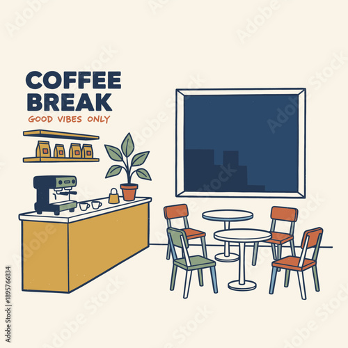 Street coffee shop artwork. Street cafe graphic print design for t shirt, apparel, posters, background and others. Street cafe abstract art design. Vintage hand sketch.