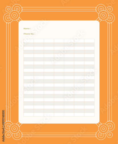 Retro Style Contact List With Decorative Frame Contact Information Sheet
