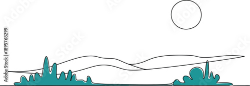 Minimalist Landscape with Teal Accents and Moon