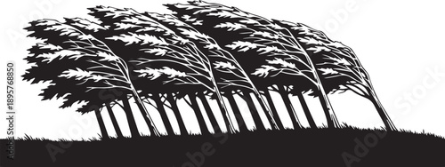 Wind blowing through trees Silhouette vector black on a white background
