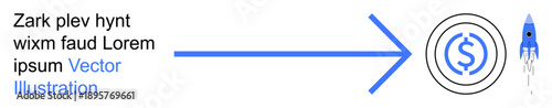 Financial planning, growth strategy, investment success, economic trends, innovation, monetary concepts. Blue arrow pointing to a dollar sign with a rocket icon. Financial planning and growth concept