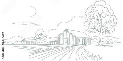 Rural Farm Landscape Under Moonlight