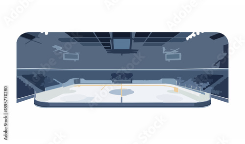 Ice hockey stadium vector illustration with bright spotlights and empty arena