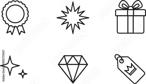 Black and white line for awards and gifts line black and white stars 1 diamonds
