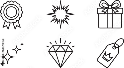 Black and white line for awards and gifts line black and white ribbons stars