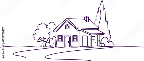 Simple House with Trees and Pathway