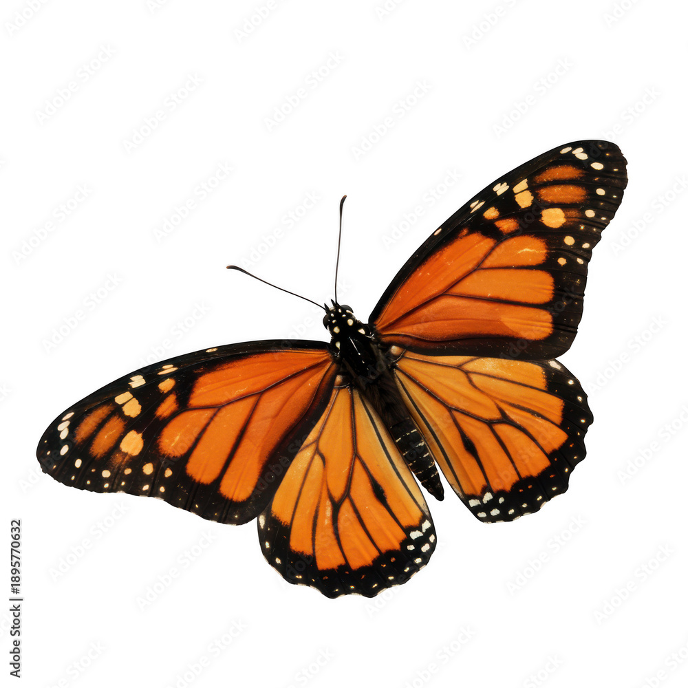 Obraz premium Spectacular monarch butterfly with vibrant orange wings isolated on black background