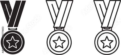Black and white star medals with ribbons prize