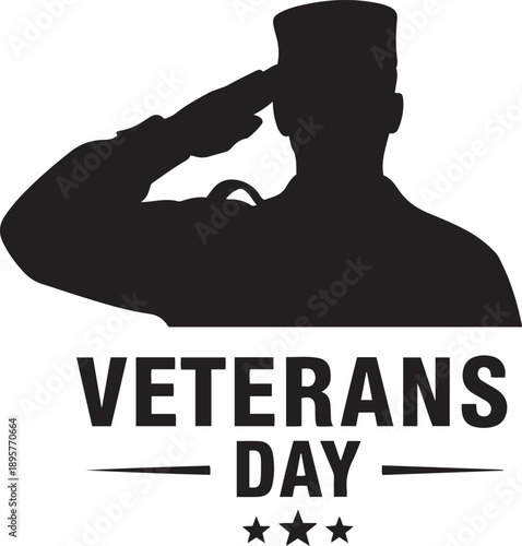 Black silhouette of a soldier saluting on Veterans Day salute military