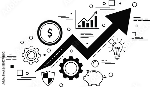 business growth and financial success with increasing upward arrow and business icons