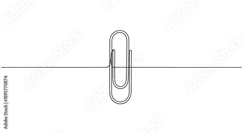 A single simple metal paperclip is centered on a stark white background bisected by a thin horizontal line symbolizing connection or organization