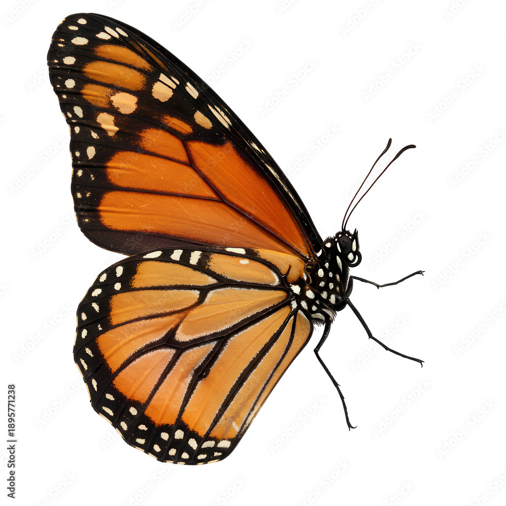 Fototapeta premium Closeup of a monarch butterfly wingspan against a black background