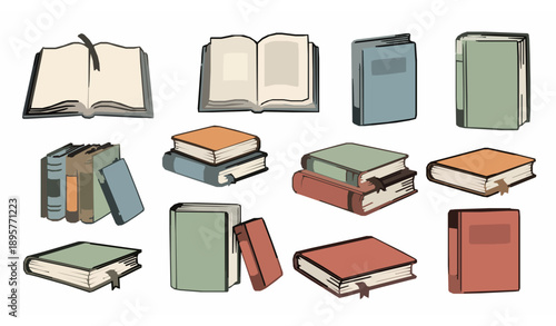Hand-drawn books vector set with doodle linear style book icons collection
