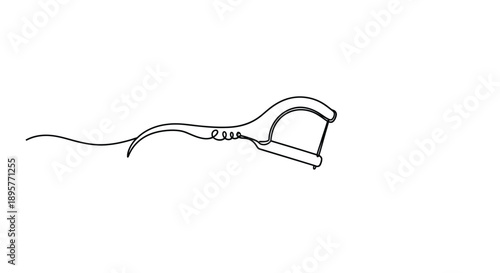 Simple line drawing of a dental floss pick tool for oral hygiene and teeth cleaning on a white background