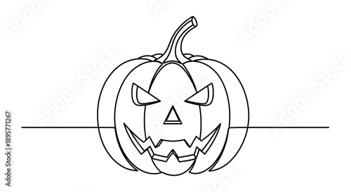 Spooky jack o lantern halloween pumpkin outline drawing with scary face for coloring and decoration