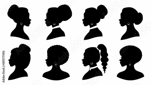 Diverse women's silhouettes with various hairstyles and jewelry