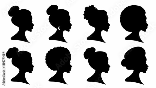 Diverse women's hairstyles silhouettes for creative projects