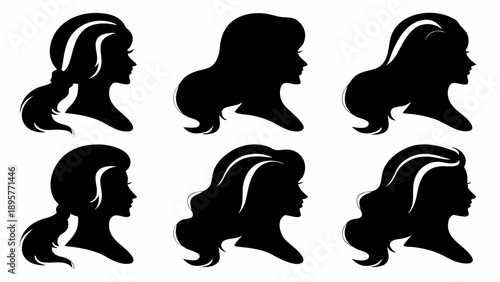 Six different silhouettes of women with various hairstyles