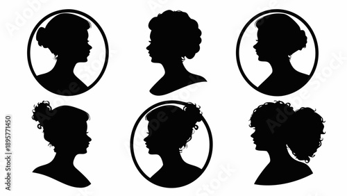 Six elegant women silhouettes in stylish hairstyles