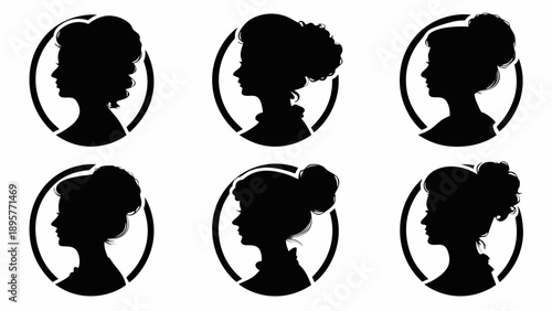 Elegant women's silhouettes in modern circular frames