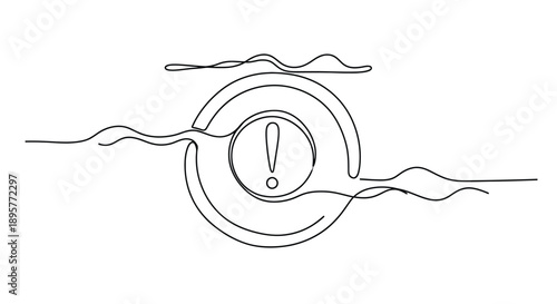 Abstract minimalist continuous line drawing of a clock face with radiating waves symbolizing time passing and cosmic energy flow