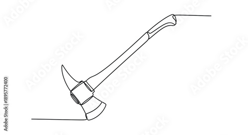 Minimalist line art illustration of a firefighter s axe showing its sharp blade and sturdy handle against a white background