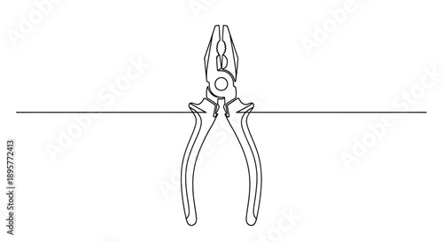 A minimalist line drawing of a pair of pliers gripping a thin horizontal wire against a clean white background