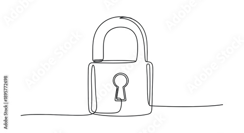 Minimalist single line drawing of a classic padlock with a keyhole representing security privacy and protection in a simple artistic style