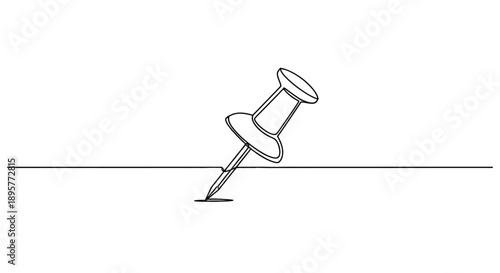 Simple black and white line drawing of a single thumbtack pinned to a flat surface with a clean minimalist aesthetic