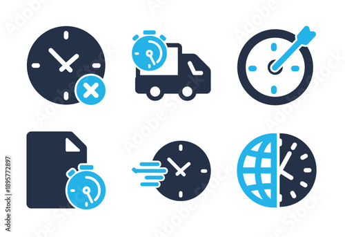 Time Management and Delivery Services icon set. Solid glyph series icons