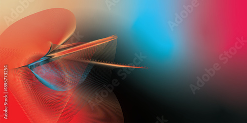 Red black and azure abstract shape grainy gradient background with black noisy texture for wide banner poster and header design