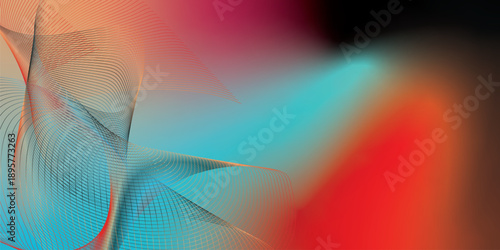 Red black and azure abstract shape grainy gradient background with black noisy texture for wide banner poster and header design