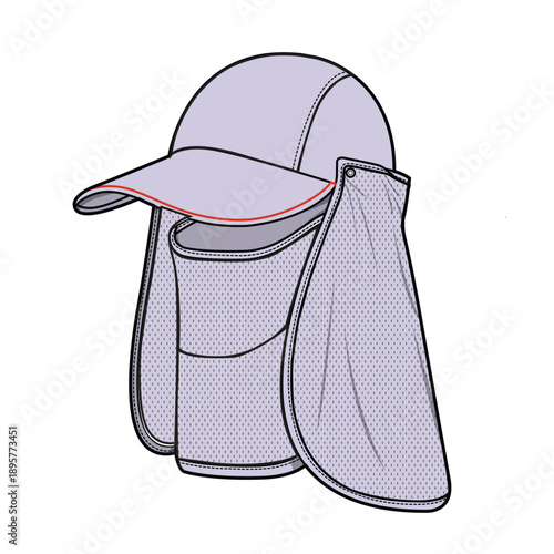 Trapper cap vector template technical illustration.