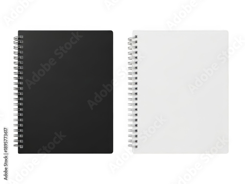 Black and white spiral notebooks isolated on transparent background