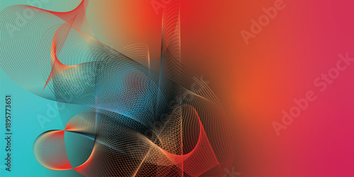 Red black and azure abstract shape grainy gradient background with black noisy texture for wide banner poster and header design