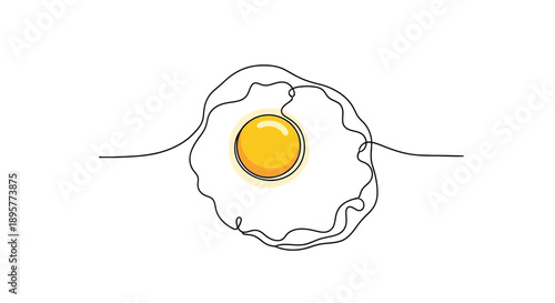Simple line art drawing of a fried egg with a bright yellow yolk on a white background
