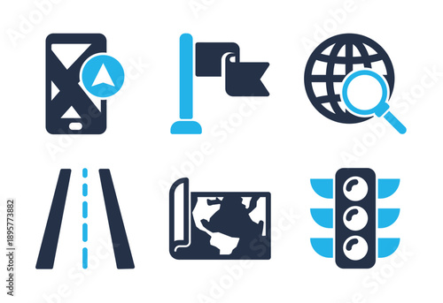 Transportation and Road Infrastructure icon set. Solid glyph series icons