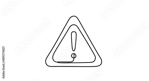 Simple hand drawn outline of a black exclamation mark inside a triangular warning sign on a white background representing caution or alert
