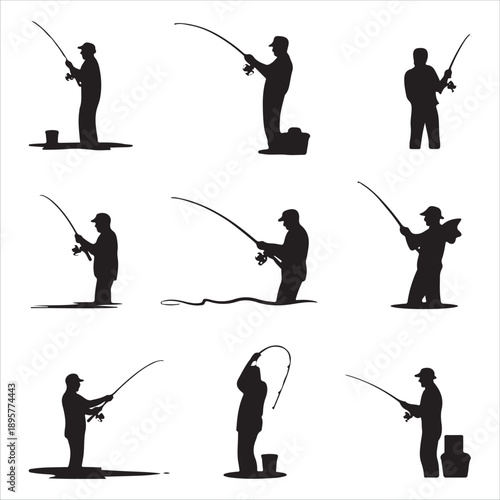  Fisherman fishing vector silhouettes
