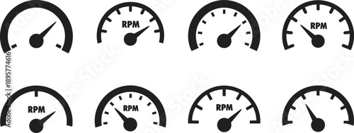 A collection of eight identical fuel gauge icons with varying needle positions