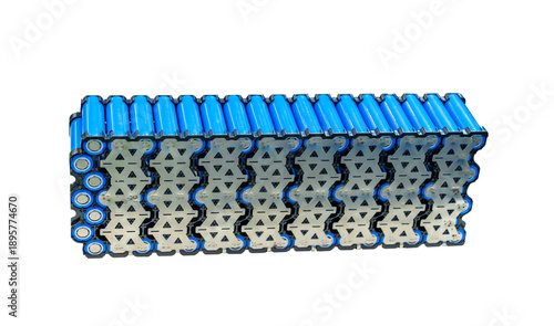 Electric vehicle lithium NMC battery for EV car energy storage isolated on white. Lithium-ion cell pack or High voltage electric vehicle batteries.